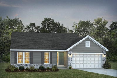 Elevation A with Brick. Rockport Home with 3 Bedrooms