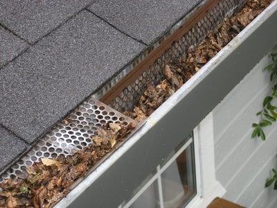 Gutter on Side of Home in St. Louis Filled With Leaves
